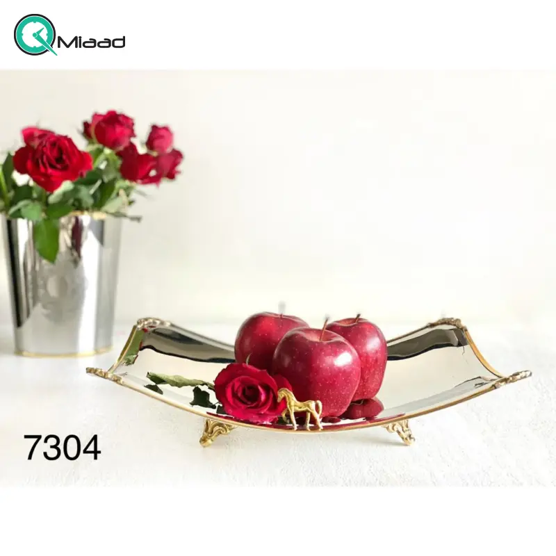 سینی پذیرایی بنیکو، سینی مجلسی محدب مربع بزرگ، سینی پذیرایی استیل و برنج | کد 7304 سینی محدب مربع بزرگ