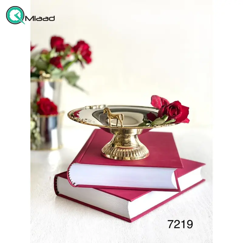 شیرینی خوری بنیکو، شیرینی خوری پایه دار محدب استیل برنج | کد 7219 شیرینی خوری