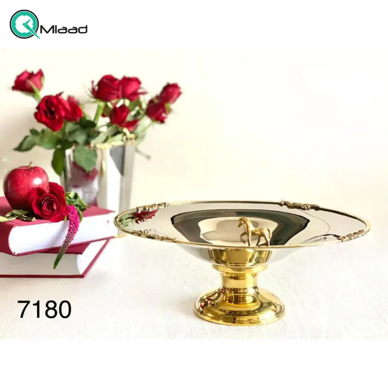 شیرینی خوری بنیکو، شیرینی خوری بزرگ استیل برنج، ظرف پذیرایی مجلل و مناسب مجالس رسمی | کد 7180 شیرینی خوری بزرگ