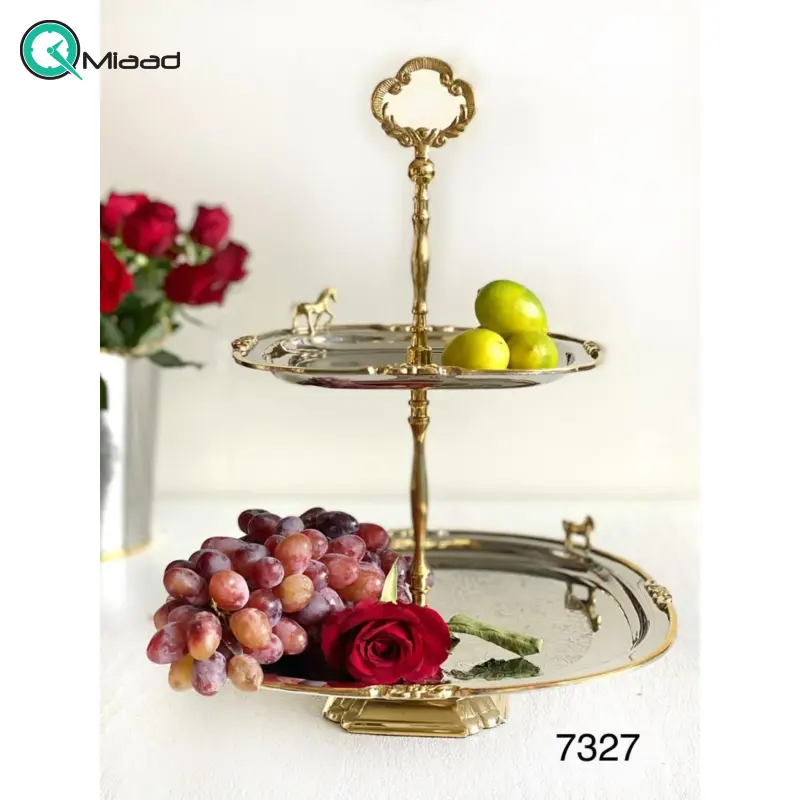 شیرینی خوری بنیکو، ظرف سرو استیل برنج 2 طبقه | کد 7327 شیرینی خوری 2 طبقه