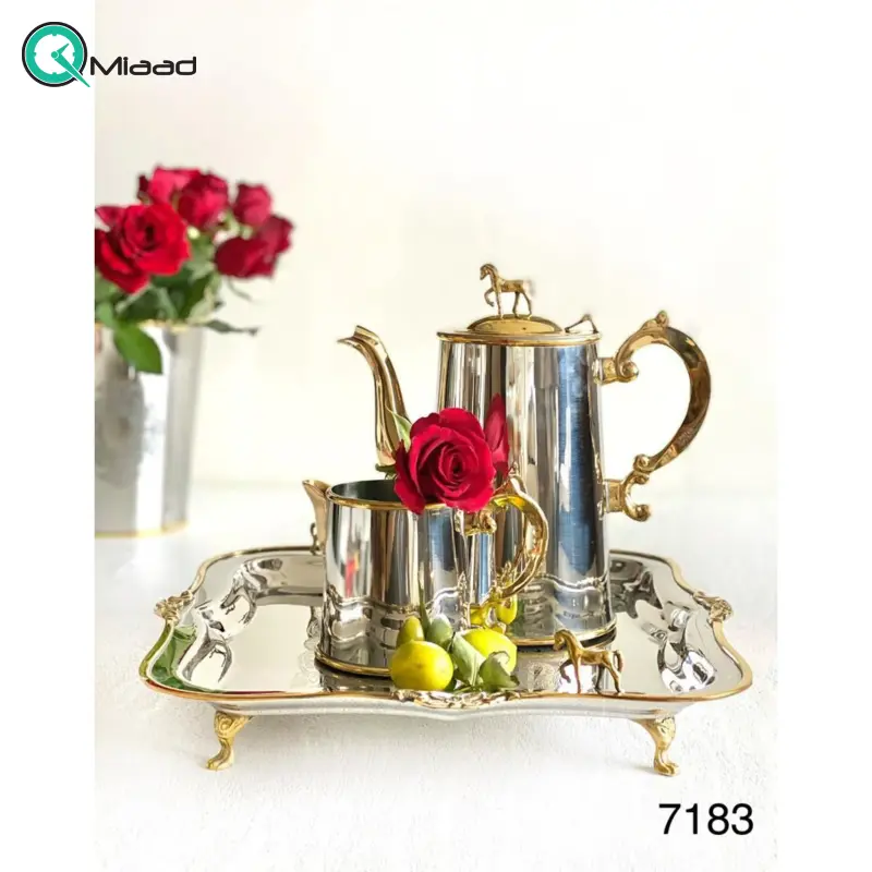سینی پذیرایی بنیکو، سینی مجلسی استیل برنج مربع با پایه های محکم و زیبا | کد 7183 سینی مربع