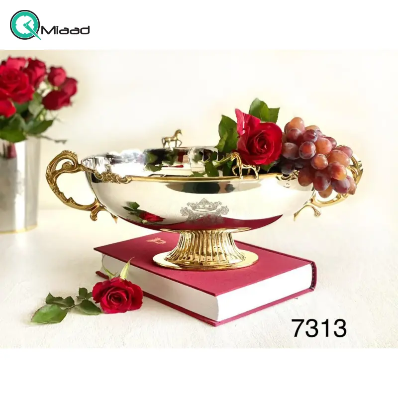 میوه خوری بنیکو، ظرف میوهخوری شیک و زیبای بیضی از جنس استیل و برنج، با کد 7313 میوه خوری بیضی