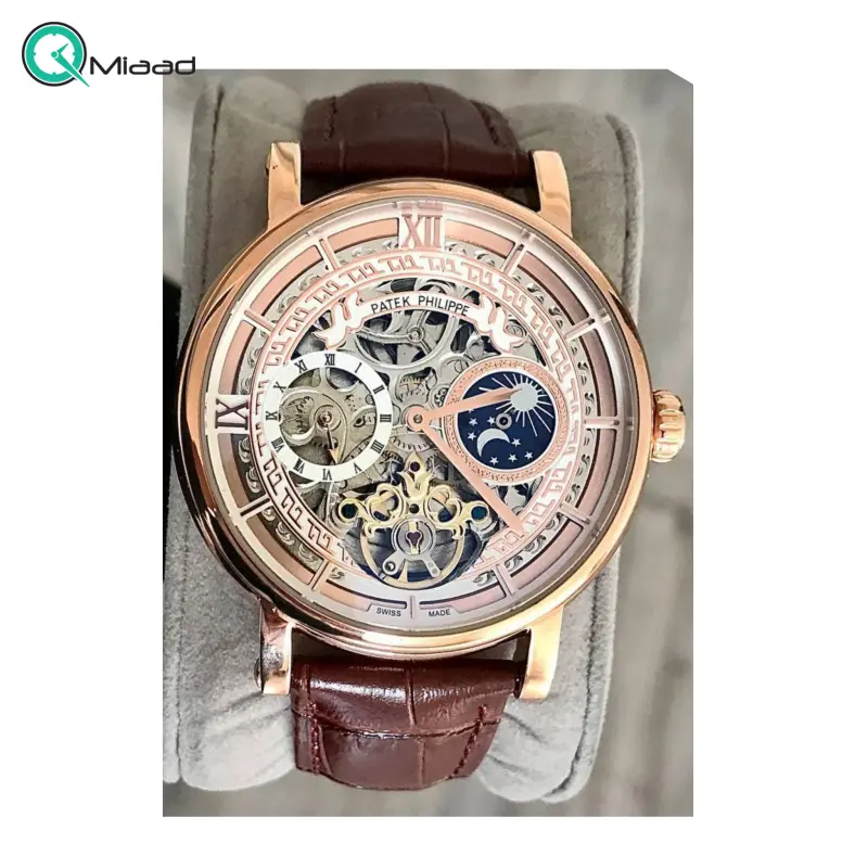 ساعت مچی مردانه پتک فیلیپ, ساعت کلاسیک مردانه اسکلتون با قطر 44 میل، ساعت مچی دو زمانه با نمایش شب و روز، مدل 5308 ساعت مچی لوکس