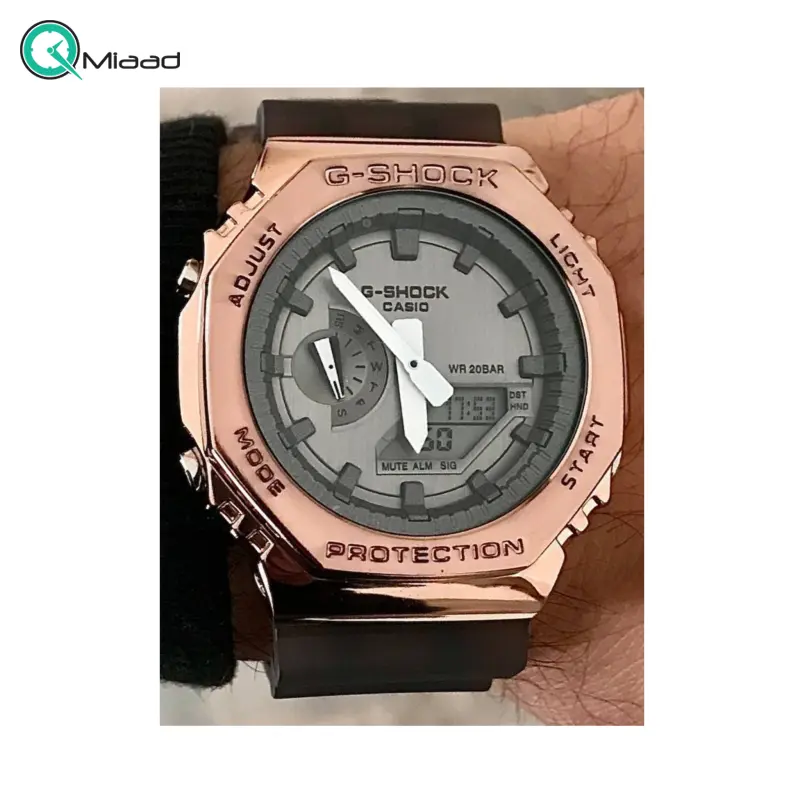 ساعت مچی مردانه جی شاک, ساعت G-Shock هایکپی از جنس رزین سایز 41 میل با رنگ ثابت دارای کرنومتر، نور پسزمینه و آلارم | کد 2100 ساعت مچی اسپرت