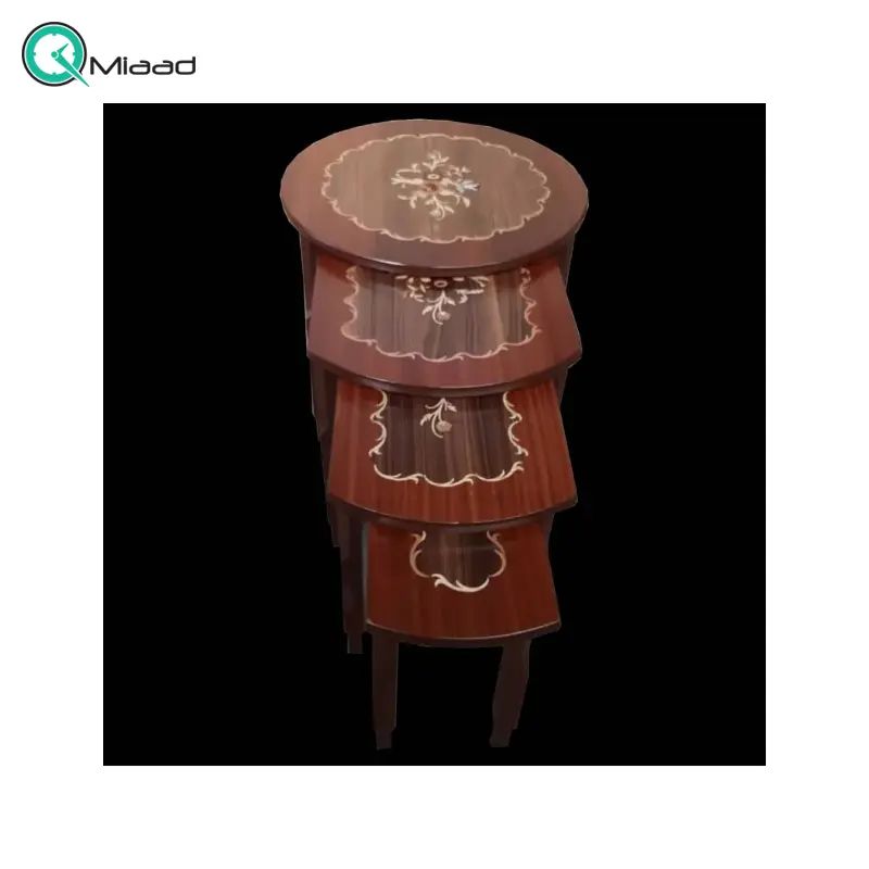میز عسلی چهار تیکه مدل 21193، میز عسلی رئال معرق با متریال تمام چوب و دارای چهار تیکه مجزا میز