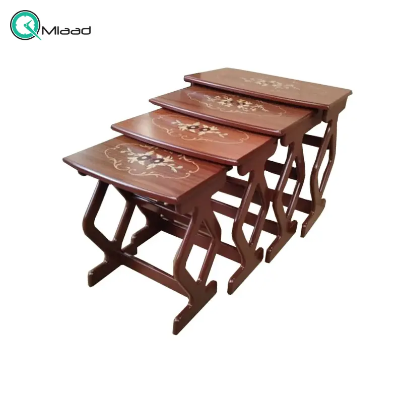 میز عسلی چهار تیکه مدل 21200، میز عسلی خشت معرق با متریال تمام چوب و دارای چهار تیکه مجزا میز