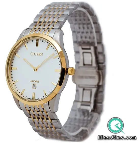ساعت مچی سیتیزن مردانه کلاسیک گرد فلزی دو رنگ طلایی صفحه سفید کد 5077 ساعت سیتیزن