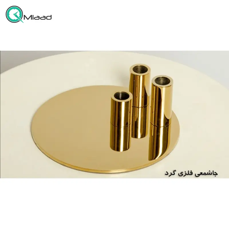 شمعدان فلزی گرد سه شعله کد 1002، ست شمعدان فلزی گرد، متریال فلز براق مقاوم و استفاده به عنوان وسیله تزیینی حتی بدون شمع، رنگ طلایی مجسمه