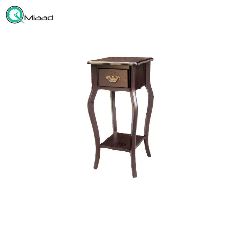میز تلفن چوبی مدل مستطیل خمره ای کد 13339، میز تلفن پایه دار بسیار شیک و چوبی، دارای تک کشو برای نگه داری وسایل کوچک، فضایی برای نگه درای وسایل تزیینی در پایین و سطح بالای میز خرید میز تلفن گرام