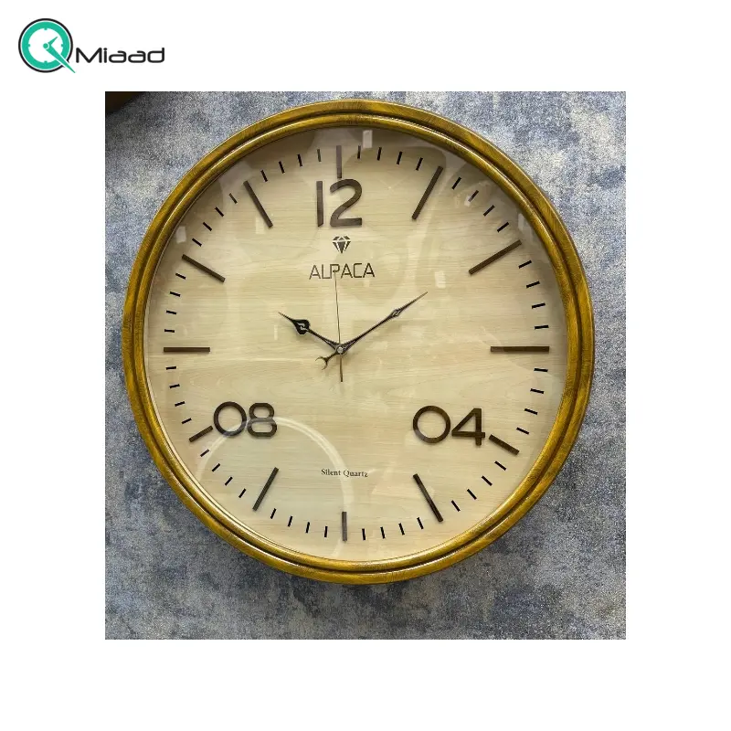 ساعت دیواری چوبی دیاموند Alpaca کد 1066، ساعت دیواری با متریال MDF، سایز 70 و موتور آرامگرد، ساعت دیواری با طراحی مینیمال و موتور میتسو با ضمانت، رنگ قهوه ای صفحه کرم ساعت