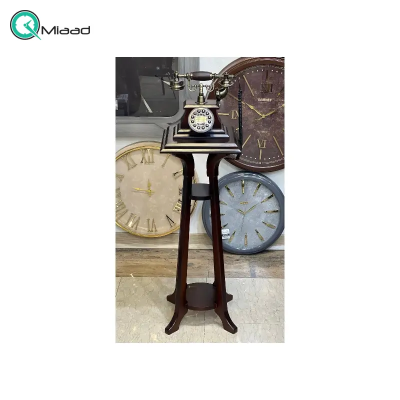 تلفن پایه دار چوبی مدل آنتیک کد 4018، تلفن ایستاده و سلطنتی با بدنه و متریال چوب، دارای کالر آیدی (نمایش اطلاعات تماس گیرنده)، شماره گیر دکمه ای، رنگ قهوه ای تلفن ایستاده