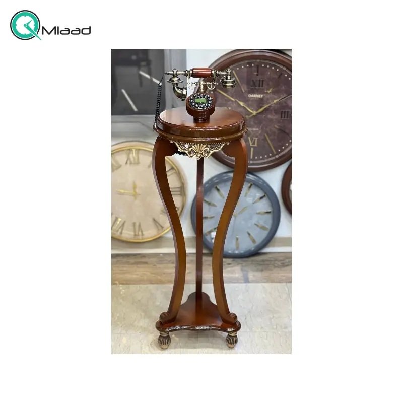 تلفن پایه دار چوبی مدل آنتیک کد 4025، تلفن ایستاده و سلطنتی با بدنه و متریال چوب، دارای کالر آیدی (نمایش اطلاعات تماس گیرنده)، شماره گیر دکمه ای، رنگ قهوه ای تلفن ایستاده