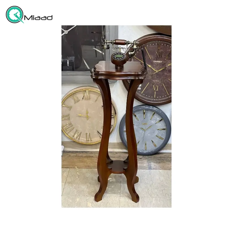 تلفن پایه دار چوبی مدل آنتیک کد 4060، تلفن ایستاده و سلطنتی با بدنه و متریال چوب، دارای کالر آیدی (نمایش اطلاعات تماس گیرنده)، شماره گیر دکمه ای، رنگ قهوه ای تلفن ایستاده