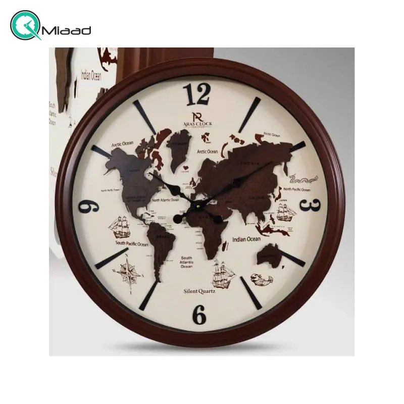 ساعت دیواری ارس مدل 383، ساعت دیواری با متریال پلاستیک ABS و صفحه تمام چوب، دارای اعداد رومی، موتور درجه یک تایوانی ساعت و موتور ثانیه شمار مستقل، رنگ قهوه ای ساعت دیواری
