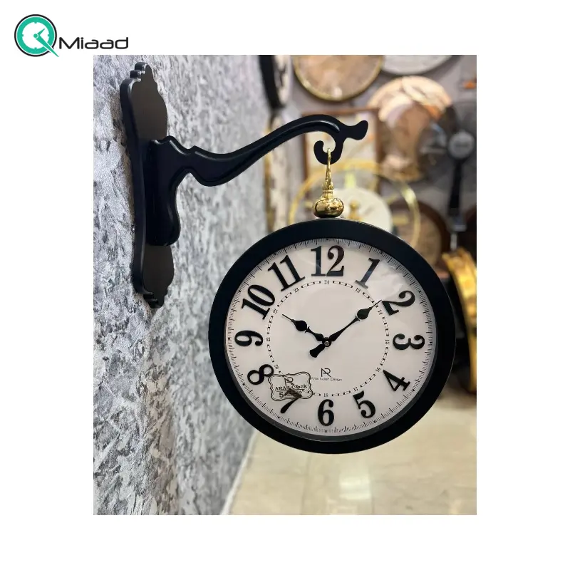 ساعت دیواری دو طرفه ارس مدل 4038، ساعت دو طرفه بسیار بینظیر، تمام چوب سنگین با موتور درجه یک روانگرد، رنگ مشکی ساعت دیواری دو طرفه ارس مدل 4038