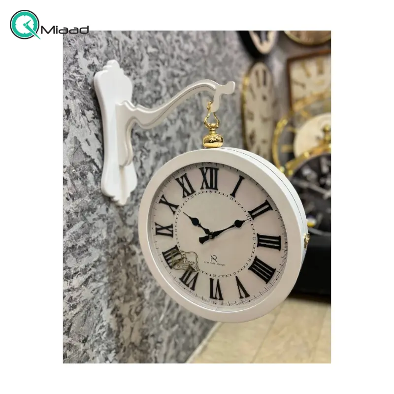 ساعت دیواری دو طرفه ارس مدل 4038، ساعت دو طرفه بسیار بینظیر، تمام چوب سنگین با موتور درجه یک روانگرد، رنگ سفید ساعت دیواری دو طرفه ارس مدل 4038