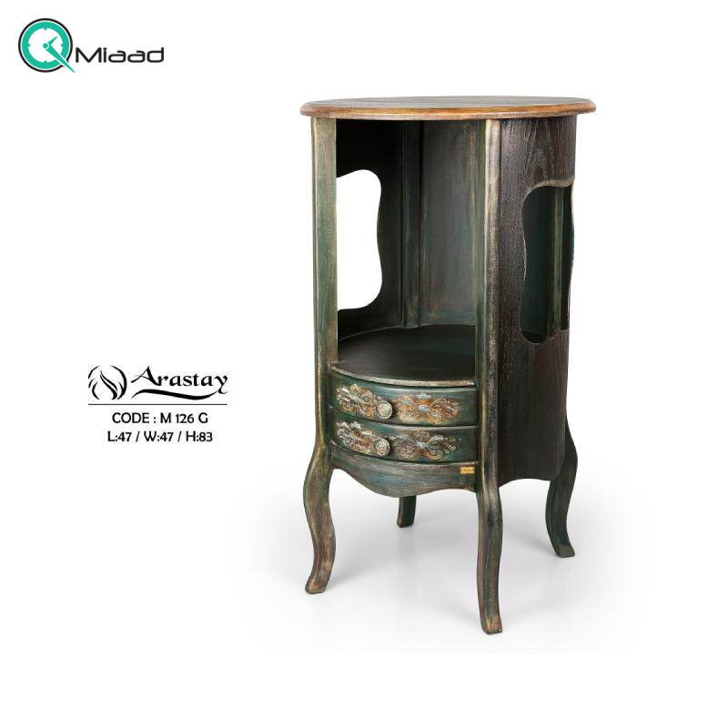 میز تلفن چوبی پایه دار سه کشو M 126 رنگ سبز
