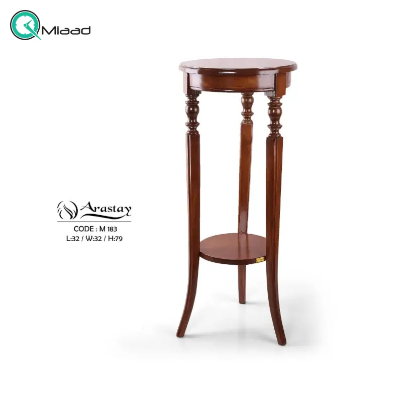 میز گرد آباژور مدل M 183، میز تلفن چوبی و پایه بلند زیبا، دارای کشویی برای نگه داری وسایل کوچک، سطح پایینی میز برای نگه داری وسیله دکوری خرید میز تلفن