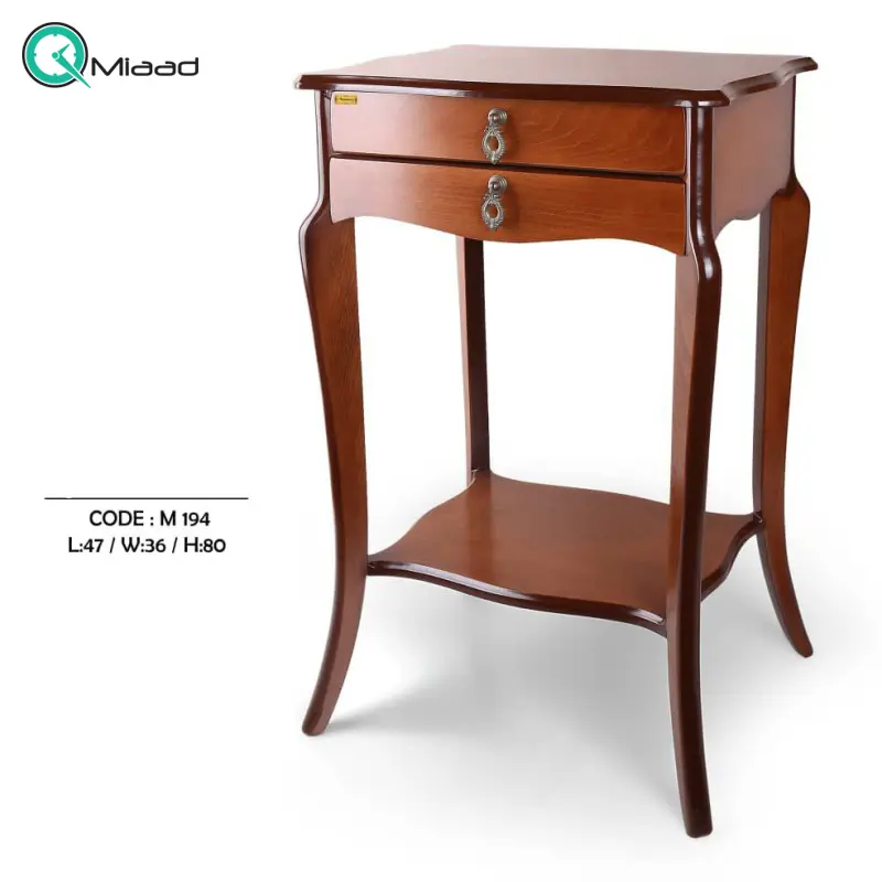 میز تلفن چوبی مدل 194، میز تلفن پایه دار بسیار شیک و چوبی، دارای دو کشو برای نگه داری وسایل کوچک، فضایی برای نگه درای وسایل تزیینی در پایین و بالای میز خرید میز تلفن گرام