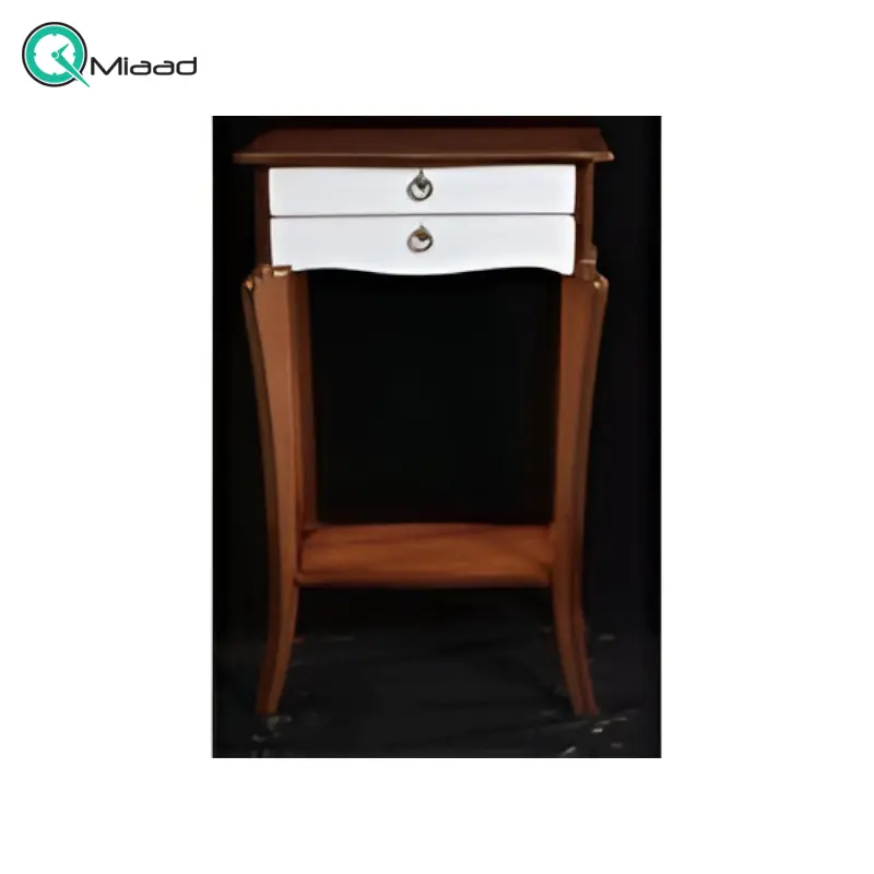 میز تلفن چوبی مدل آریا کد 194، میز تلفن پایه دار بسیار شیک و چوبی، دارای دو کشو برای نگه داری وسایل کوچک، فضایی برای نگه درای وسایل تزیینی در پایین و بالای میز خرید میز تلفن گرام
