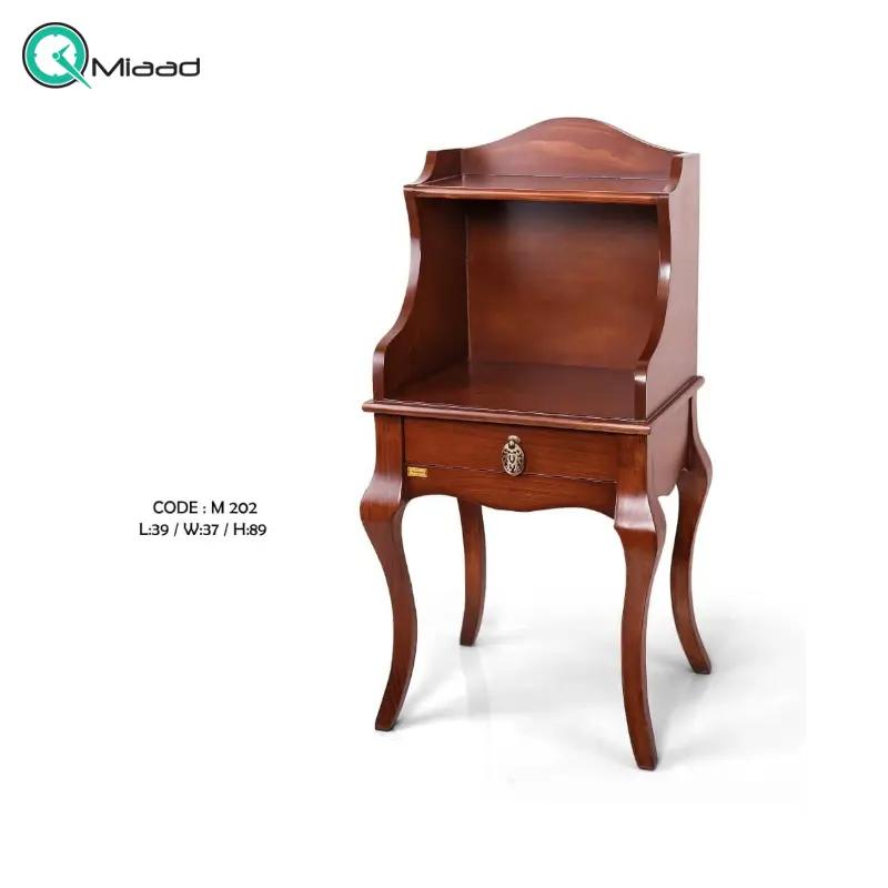 میز تلفن چوبی مدل 202، میز خلاقانه پایه دار بسیار شیک و چوبی، فضایی مناسب برای نگه درای وسایل تزیینی و دارای یک کشو کوچک برای سازماندهی بهتر خرید میز تلفن گرام