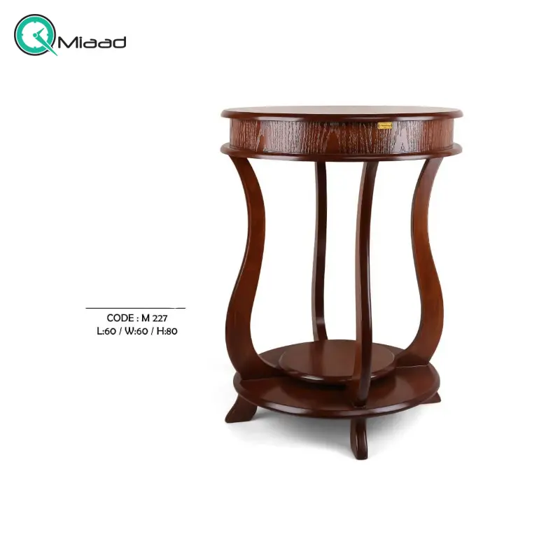 میز تلفن چوبی مدل 227، میز تلفن پایه دار بسیار شیک و چوبی، فضایی برای نگه درای وسایل تزیینی در پایین و بالای میز خرید میز تلفن گرام