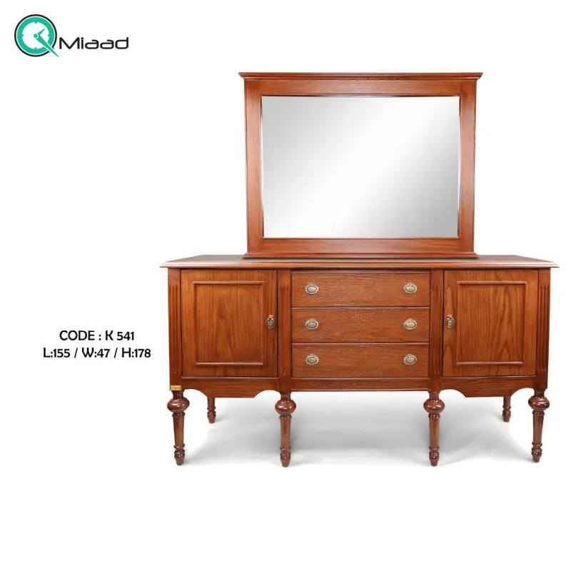 آینه و کنسول چوبی مدل آریا کد K 541، آینه و کنسول با طراحی کلاسیک و دارای 2 درب و 3 کشو، متریال مقاوم چوب و طراحی کلاسیک با طرح طبیعی چوب خرید میز کنارسالنی
