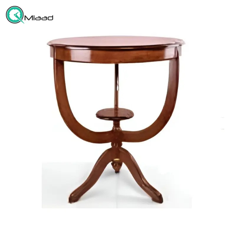 میز چوبی گرد مدل گردسوز کد M226، میز تلفن پایه دار بسیار شیک و چوبی ارتفاع 70 سانت، فضایی برای نگه درای وسایل تزیینی در پایین و بالای میز خرید میز تلفن گرام