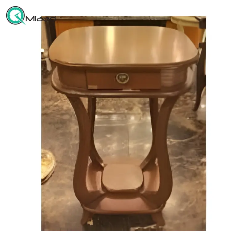 میز چوبی مدل لاله کد M233، میز چوبی مدل لاله بیضی با پایه های بلند، ارتفاع 60 سانت، دارای کشویی برای نگه داری وسایل کوچک، سطح پایینی میز برای نگه داری وسیله دکوری خرید میز تلفن
