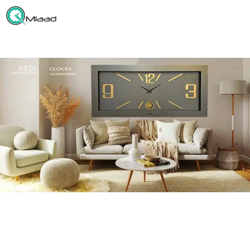 ساعت دیواری آرتا Arta کد 121، ساعت دیواری چهارگوش چوبی با متریال MDF، دارای پاندول و اعداد لاتین، دارای موتور آرامگرد، رنگ طوسی ساعت