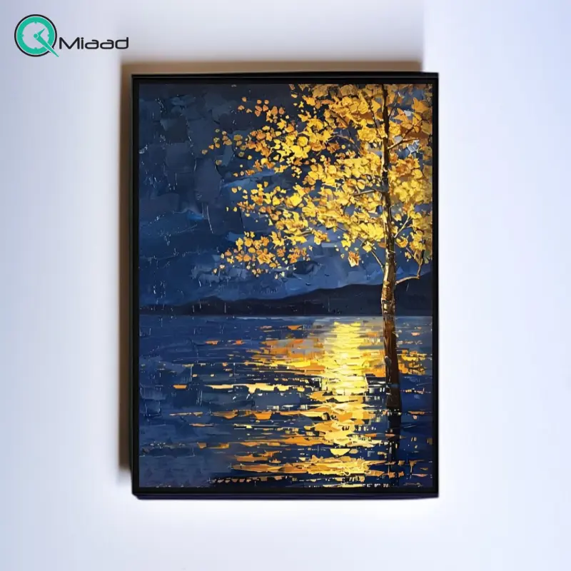 تابلو دکوراتیو شاین کد 202410، تابلو دکوراتیو با تصویر لمینت شاینی، متریال پی وی سی قاب، تابلو زیبا و جذاب با کیفیت فوق العاده و قابل شستشو، طرح درخت کنار دریاچه  تابلو