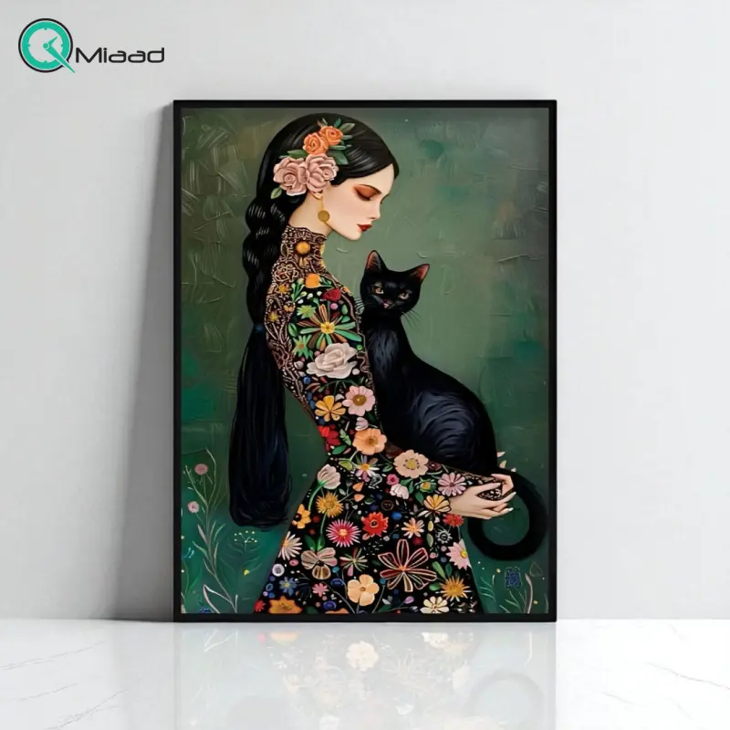 تابلو دکوراتیو شاین کد 20247، تابلو دکوراتیو با تصویر لمینت شاینی، متریال پی وی سی قاب، تابلو زیبا و جذاب با کیفیت فوق العاده و قابل شستشو، طرح دختر و گربه تابلو