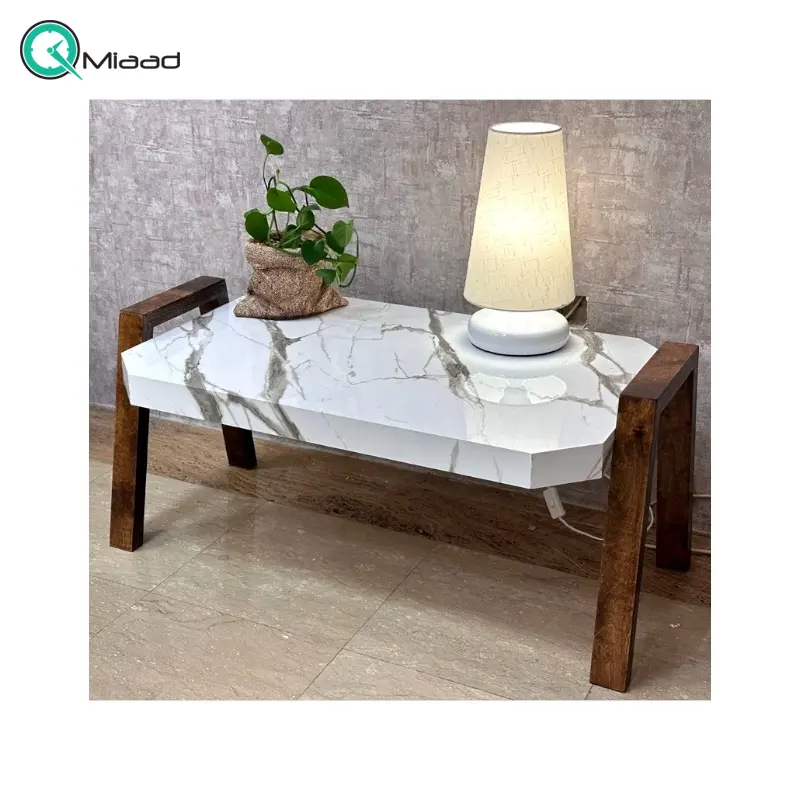 میز جلو مبلی کد 2750، میز جلو مبلی چوبی ضد خش و ضد آب، متریال چوب 5 لایه ورق هایگلس، دارای بسته بندی محکم، رنگ سفید سنگی میز عسلی