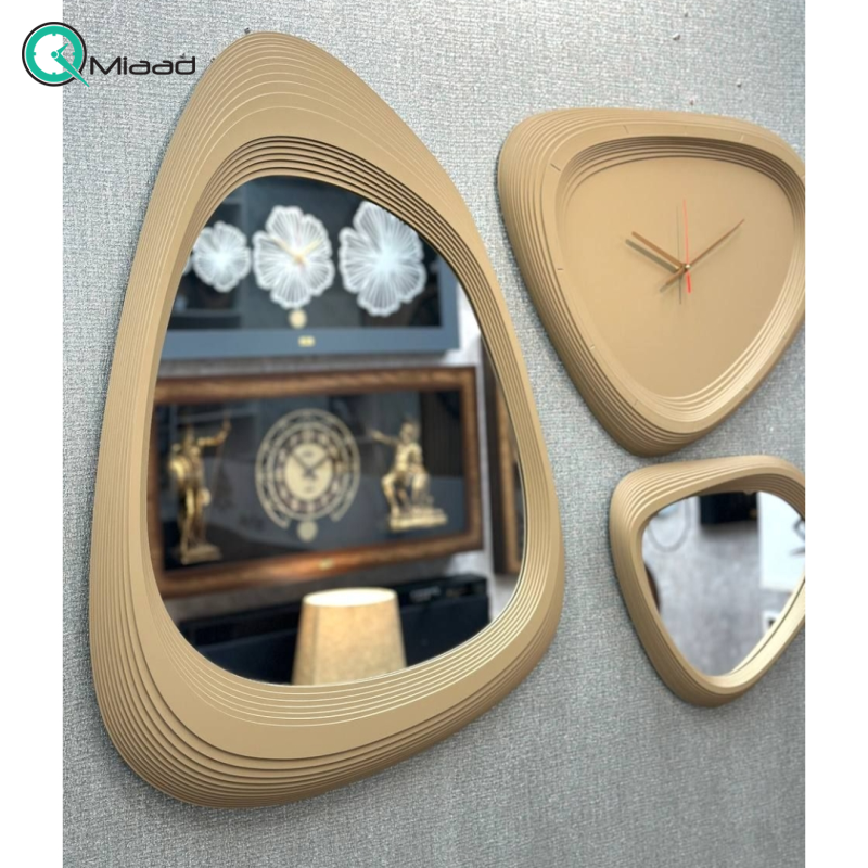 ست آینه و ساعت دیواری راچین رنگ کرم
