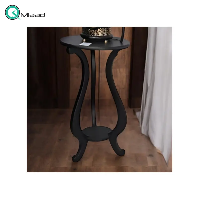 میز چوبی آرتمیس 3 پایه دار گلدانی، میز تلفن 3 پایه دار بسیار شیک و چوبی با تنوع رنگی، فضایی برای نگه درای وسایل تزیینی در پایین و سطح بالای میز، رنگ مشکی خرید میز تلفن گرام