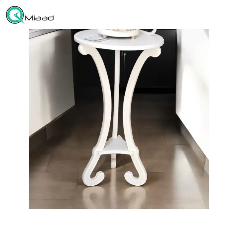 میز چوبی آرتمیس 3 پایه دار گلدانی، میز تلفن 3 پایه دار بسیار شیک و چوبی با تنوع رنگی، فضایی برای نگه درای وسایل تزیینی در پایین و سطح بالای میز، رنگ سفید خرید میز تلفن گرام