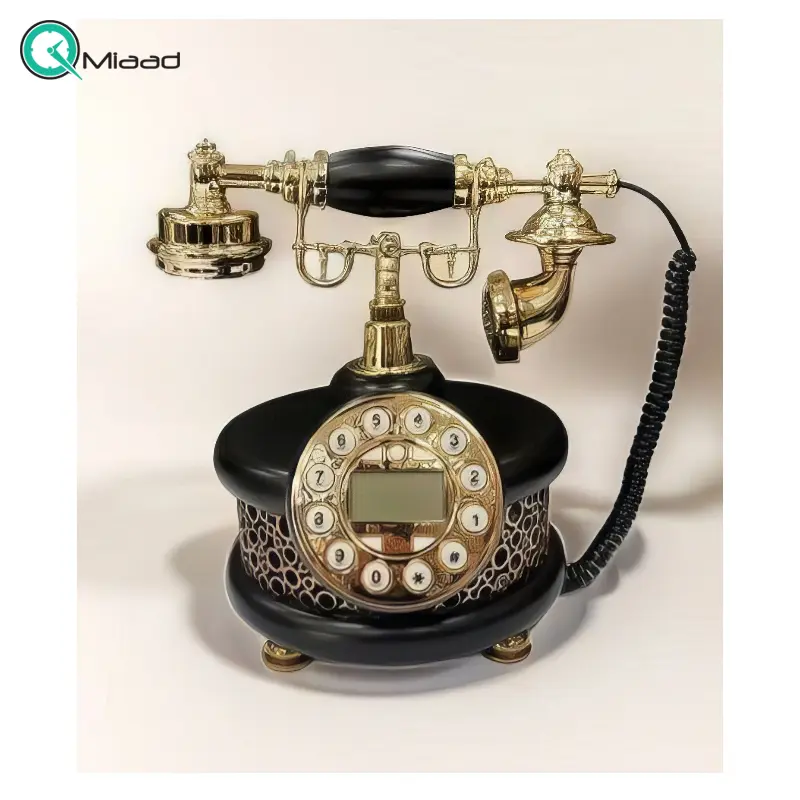 تلفن رومیزی آرتمیس مدل 1030، تلفن رومیزی کلاسیک با شماره گیر دکمه ای، آیفن دار، متریال چوبی تلفن و همچنین دارای کالر آیدی، رنگ مشکی تلفن ایستاده