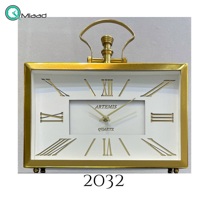 ساعت رومیزی فلزی آرتمیس مدل 2032 طلایی صفحه سفید