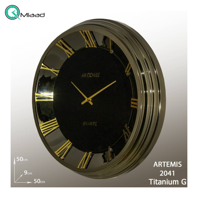 ساعت دیواری فلزی آرتمیس مدل 2041 رنگ تیتانیوم طلایی