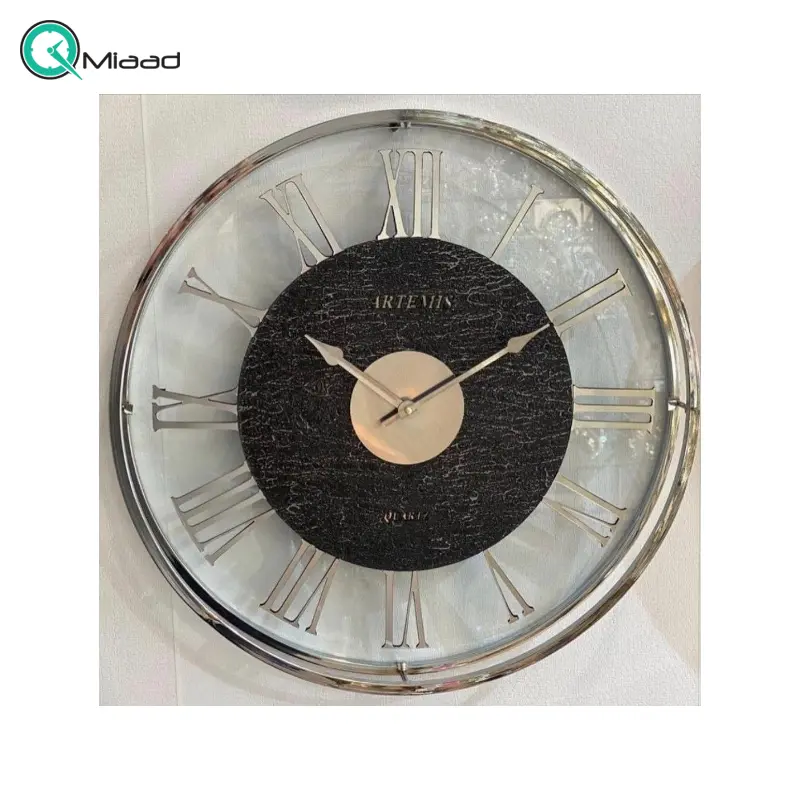 ساعت دیواری فلزی آرتمیس مدل 30220، ساعت دیواری فلزی و آبکاری شده سایز 50، رنگ سیلور ساعت دیواری