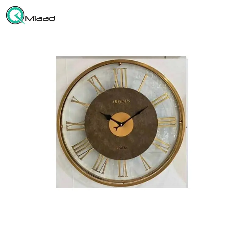 ساعت دیواری فلزی آرتمیس مدل 30220، ساعت دیواری فلزی و آبکاری شده سایز 50، رنگ طلایی ساعت دیواری