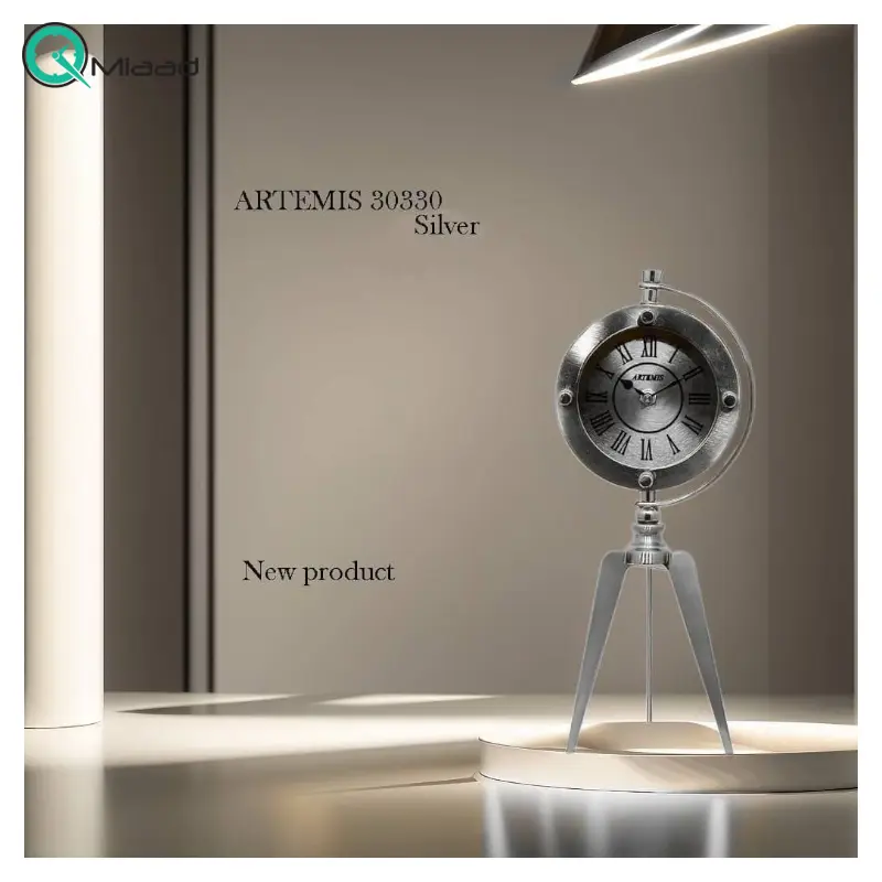 ساعت رومیزی فلزی آرتمیس مدل 30330، ساعت رومیزی بسیار زیبا و مدرن آرتمیس در سه سایز، دکوری و بسیار زیبا، رنگ نقره ای ساعت رومیزی
