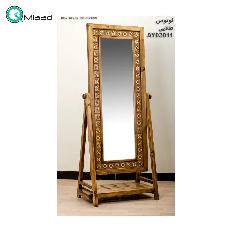 آینه چاتمه طبقه دار لوتوس طلایی مدل AY03011، آینه بسیار زیبا با قاب چوبی روسی و دارای طبقه مخصوص آینه