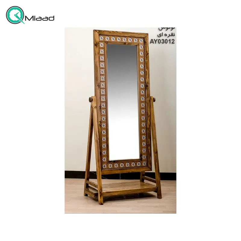 آینه چاتمه طبقه دار لوتوس مدل AY03012، آینه بسیار زیبا با قاب چوبی روسی و دارای طبقه مخصوص، رنگ نقره ای آینه