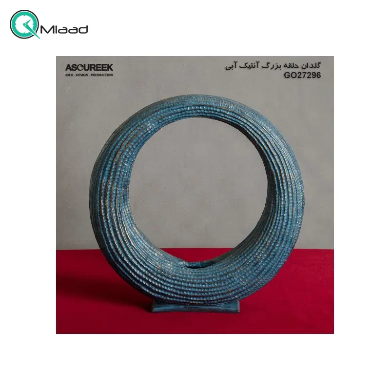 گلدان حلقه بزرگ مدل GO27296، گلدان تزیینی و دکوری مدل حلقه با طراحی ساده و زیبا، رنگ آنتیک آبی گلدان