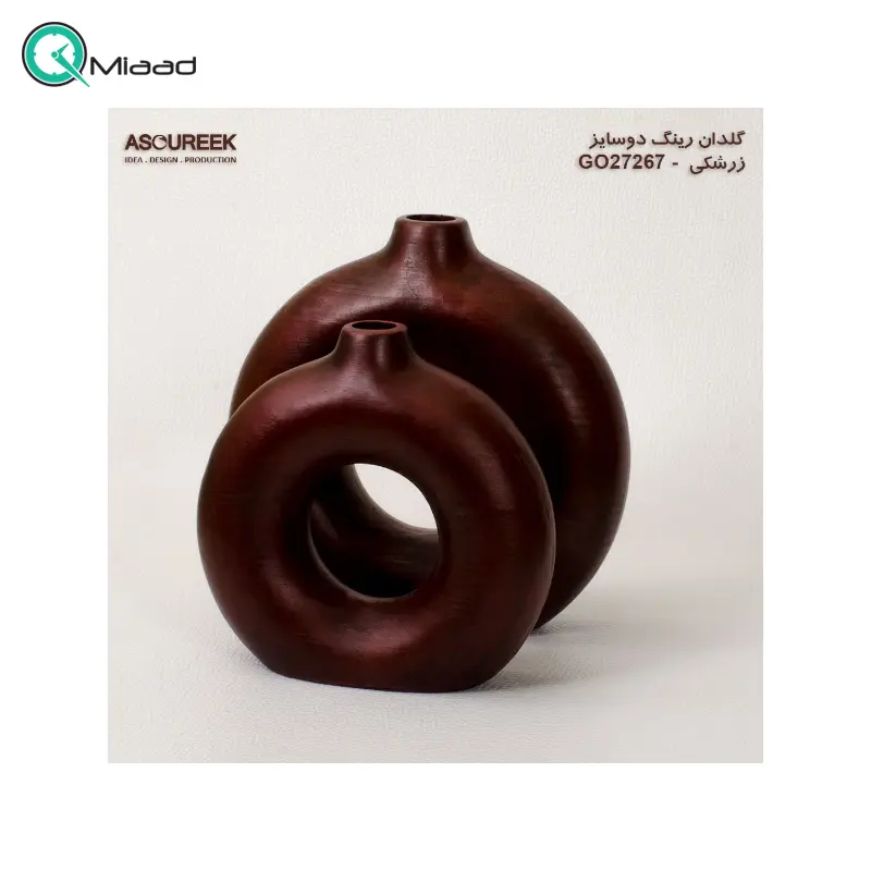 گلدان رینگ دو سایز مدل GO27267، گلدان تزیینی و دکوری مدل 2 تکه با طراحی ساده و زیبا، رنگ زرشکی گلدان