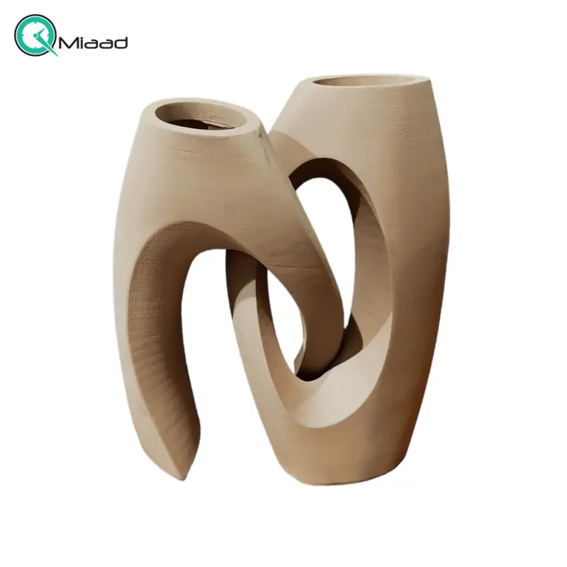 گلدان دو تکه مدل GO27333، گلدان تزیینی و دکوری مدل 2 تکه با طراحی ساده و زیبا، رنگ نسکافه ای گلدان