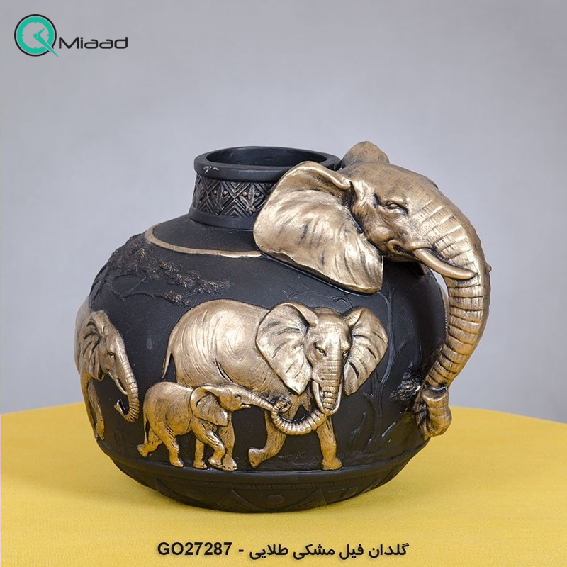 گلدان مدل فیل کد GO27287 رنگ مشکی طلایی