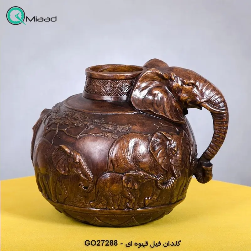 گلدان مدل فیل کد GO27288، گلدان تزیینی و دکوری با طراحی شگفت انگیز و متمایز، رنگ قهوه ای گلدان