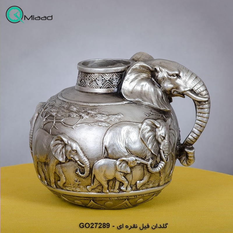 گلدان مدل فیل کد GO27289 رنگ نقره ای